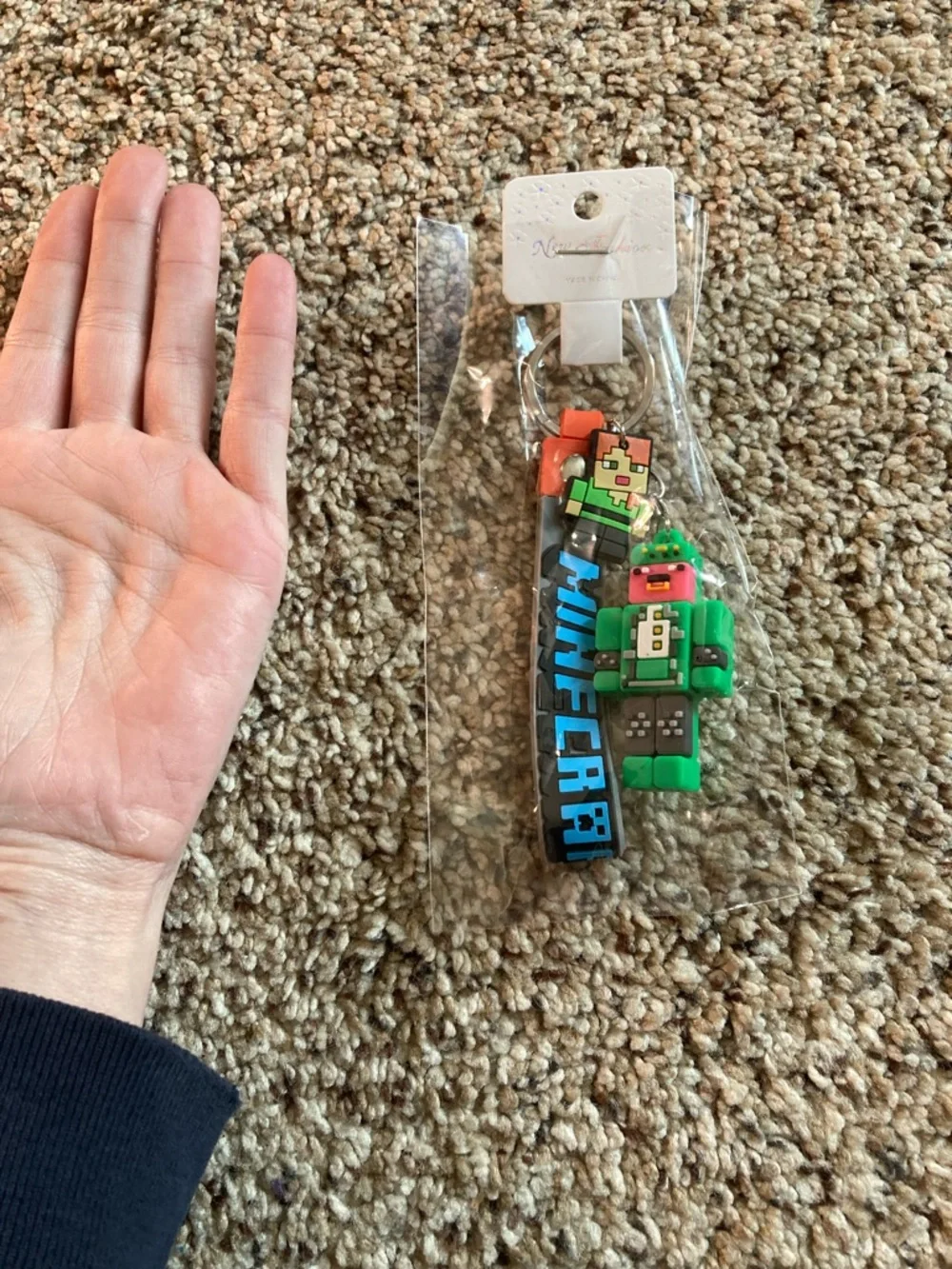 Minecraft Green Pixel Robot Keychain with Wrist Strap